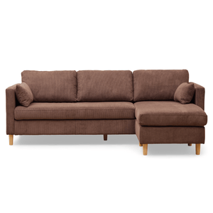 Ellis - Højrevendt og venstrevendt vendbar chaiselong sofa brun fløjl - L: 215 x D: 82 x H: 78 cm