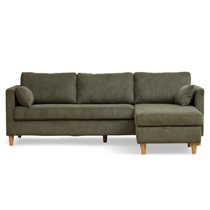 Ellis - Højrevendt og venstrevendt vendbar chaiselong sofa grøn fløjl - L: 215 x D: 82 x H: 78 cm