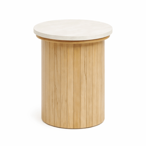 Enzo sidebord i stenbordplade med eg lamelfod Ø40