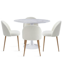 Spisebordssæt - Zander hvidt marmor rundt spisebord + 4 X Alicia hvid boucle spisebordsstole