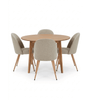 Spisebordssæt – Miles spisebord med sildebensmønster i eg + 4 x Annika spisebordsstole i beige boucle