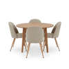Spisebordssæt – Miles spisebord med sildebensmønster i eg + 4 x Annika spisebordsstole i beige boucle