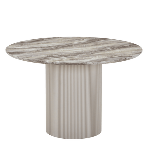 Martina rundt spisebord beige marmorlook med søjleben Ø120 cm
