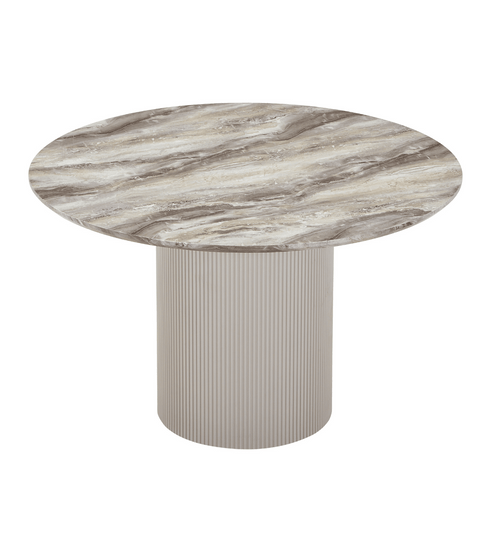 Martina rundt spisebord beige marmorlook med søjleben Ø120 cm