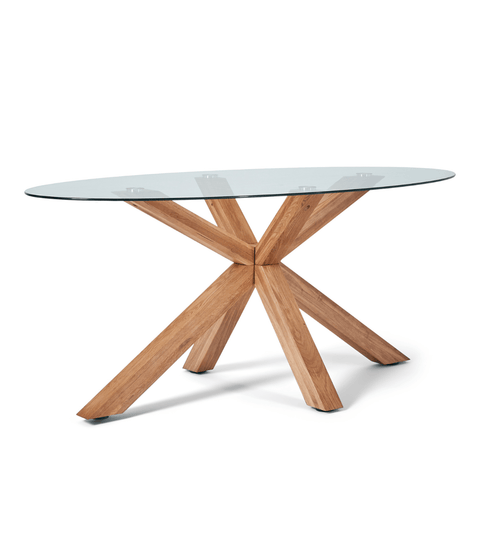 Sidney - Glas spisebord med ben i massiv egetræ 175x90 cm