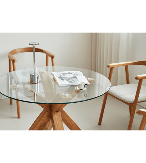 Sidney - Glas spisebord med ben i massiv egetræ Ø100 cm