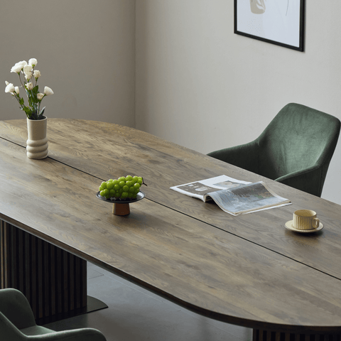 Matteo - Plankebord håndlavet snedkerbord med lamelfod i røget massiv eg 240x120x77 cm