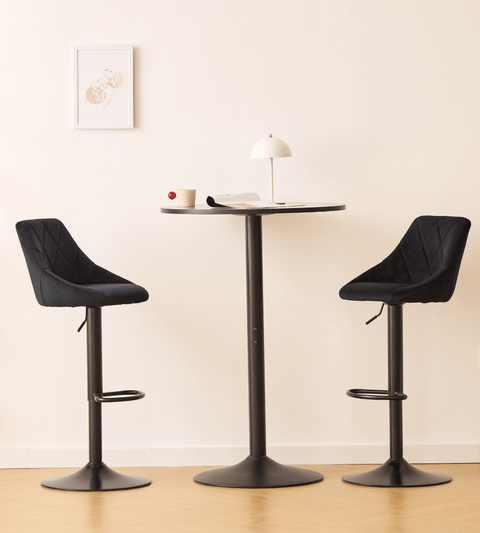 Cassie - Sort justerbar barstol i velour med drejefunktion 360 grader