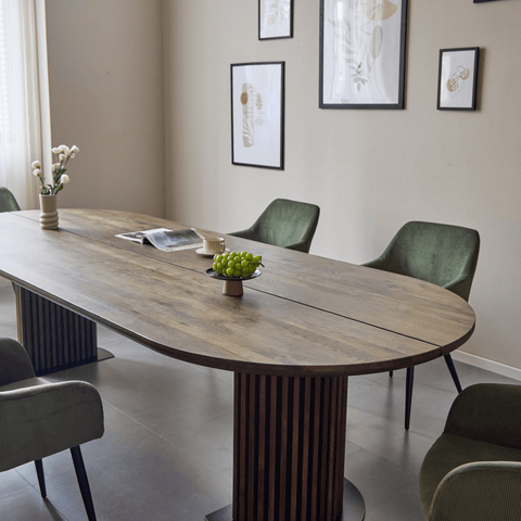 Matteo - Plankebord håndlavet snedkerbord med lamelfod i røget massiv eg 240x120x77 cm