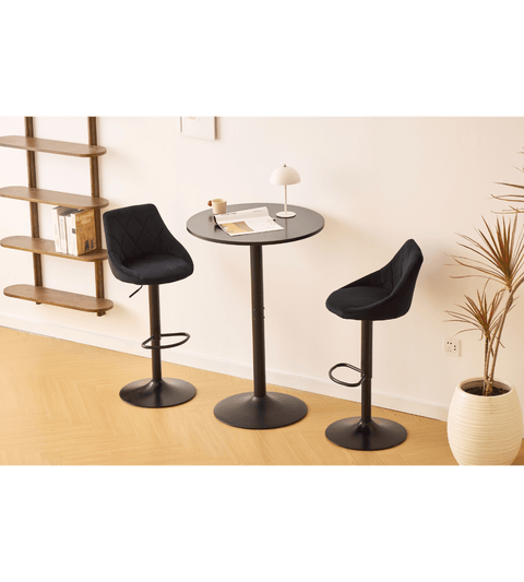 Cassie - Sort justerbar barstol i velour med drejefunktion 360 grader