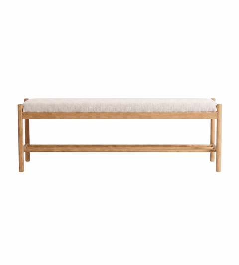 Mathew bænk i eg med polstret sæde i beige 140x35x45 cm