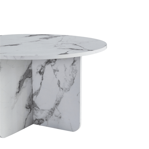 Mercy sofabord hvid marmor look Ø80 cm