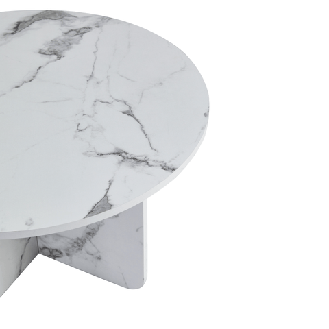 Mercy sofabord hvid marmor look Ø80 cm