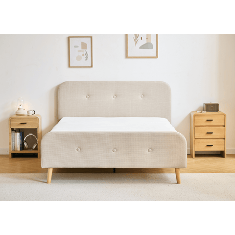 Christian seng i beige 180x200 cm inkl. sengelameller og madrasser
