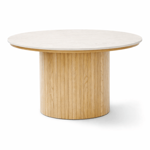 Enzo sofabord i stenbordplade i eg lamelfod Ø78