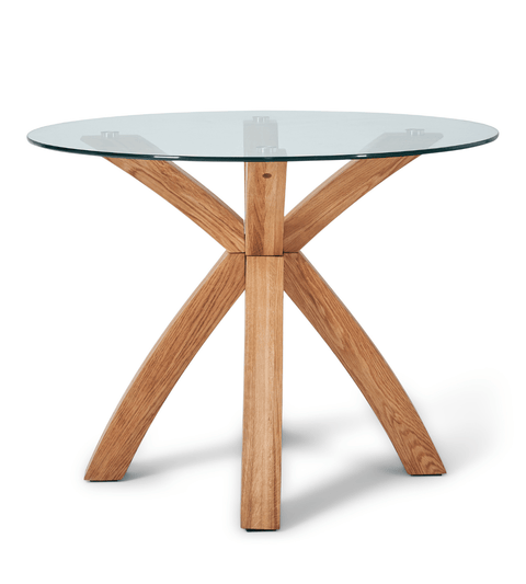 Sidney - Glas spisebord med ben i massiv egetræ Ø100 cm