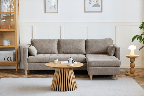 Lulu - Højrevendt og venstrevendt vendbar chaiselong sofa i sand - L: 215 x D: 82 x H: 78 cm