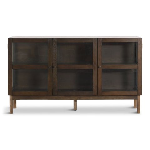 Havana egetræ glas skænk/vitrineskab i røget eg med 3 låger - 80x40x140 cm