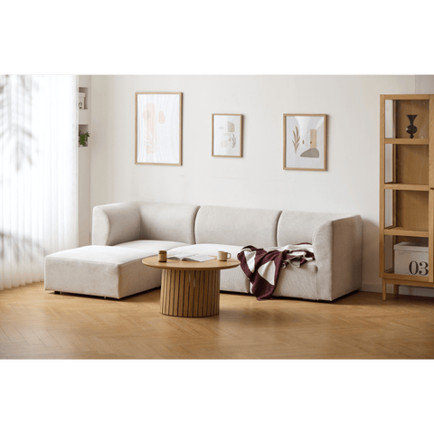Emilia modulsofa i beige 4 moduler med højre- og venstrevendt chaiselong L: 328 X D: 158 X H: 72 cm