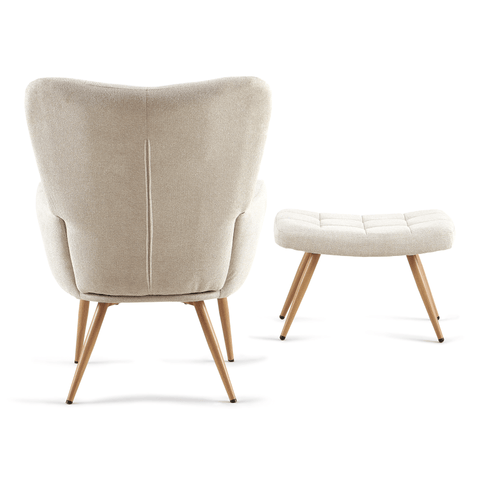 Allison Lænestol med Skammel - beige tekstil med egelook