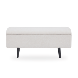 Malika bænk med opbevaring i hvid boucle 95x35x42 cm