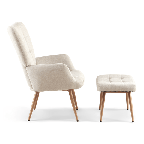 Allison Lænestol med Skammel - beige tekstil med egelook