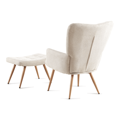 Allison Lænestol med Skammel - beige tekstil med egelook
