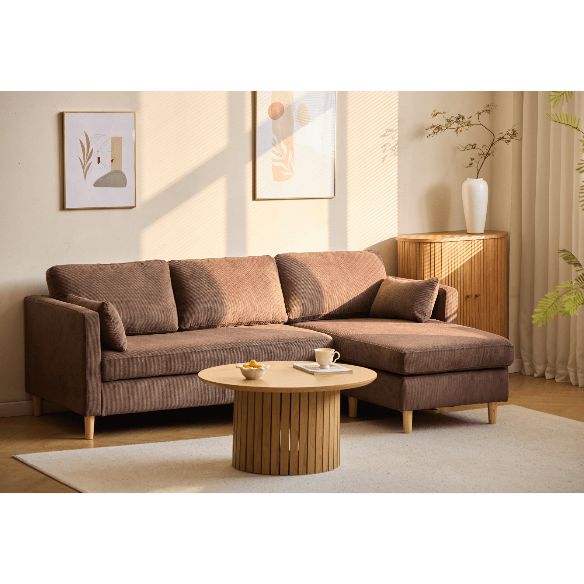 Chaiselong sofa brun fløjl - 215x82 cm → Hurtig levering