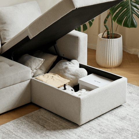 Sinus beige sovesofa med vendbar chaiselong og opbevaring