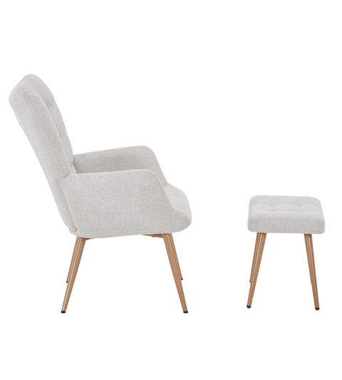 Robert lænestol med skammel - beige tekstil med egelook