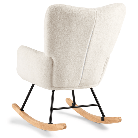 Allison gyngestol med armlæn - hvidt plys/imiteret lammeskind