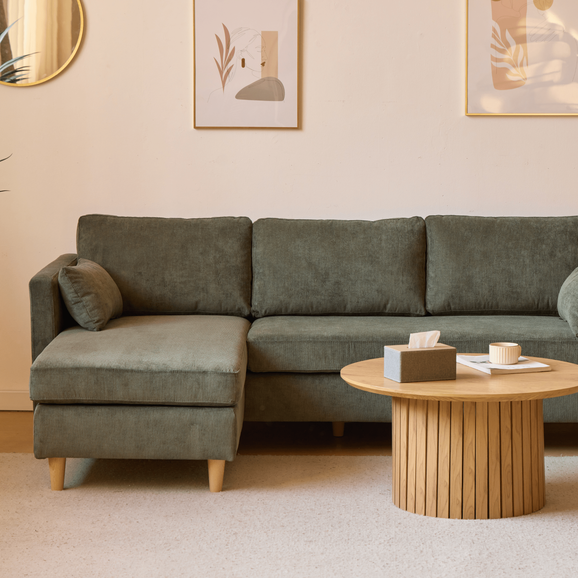 Chaiselong sofa grøn fløjl - Ellis → Spar nu
