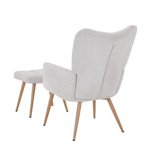 Robert lænestol med skammel - beige tekstil med egelook
