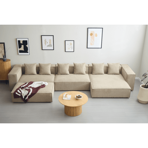 Hailey - Venstrevendt chaiselong modulsofa med puf i sand L: 415 X D: 172 X H: 65 cm