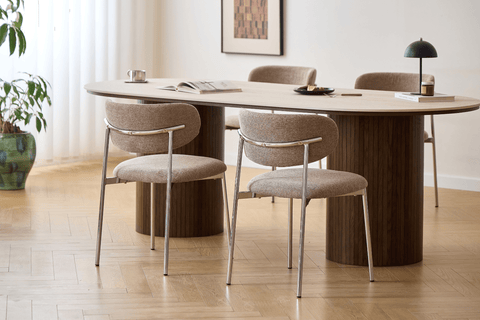 Lucinda spisebodsstol i chrome med sand tekstil