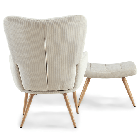 Allison Lænestol med skammel - beige fløjl med egelook