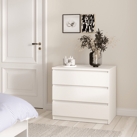 Naia kommode 3 skuffer hvid H: 70 x B: 77 x D: 50 cm