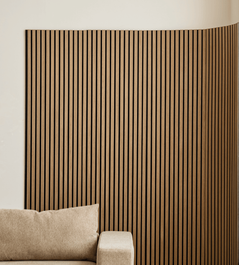 Premium fleksibel akustikpanel i røget egetræsfiner 2400x520x18 mm