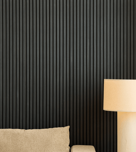 Premium fleksibel akustikpanel i sort egetræsfiner 2400x520x18 mm