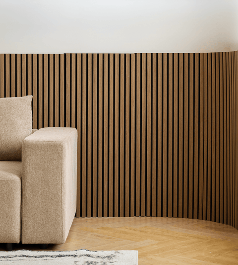 Premium fleksibel akustikpanel i røget egetræsfiner 1200x520x18 mm