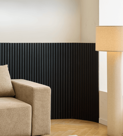 Premium fleksibel akustikpanel i sort egetræsfiner 1200x520x18 mm