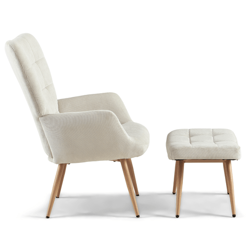 Allison Lænestol med skammel - beige fløjl med egelook