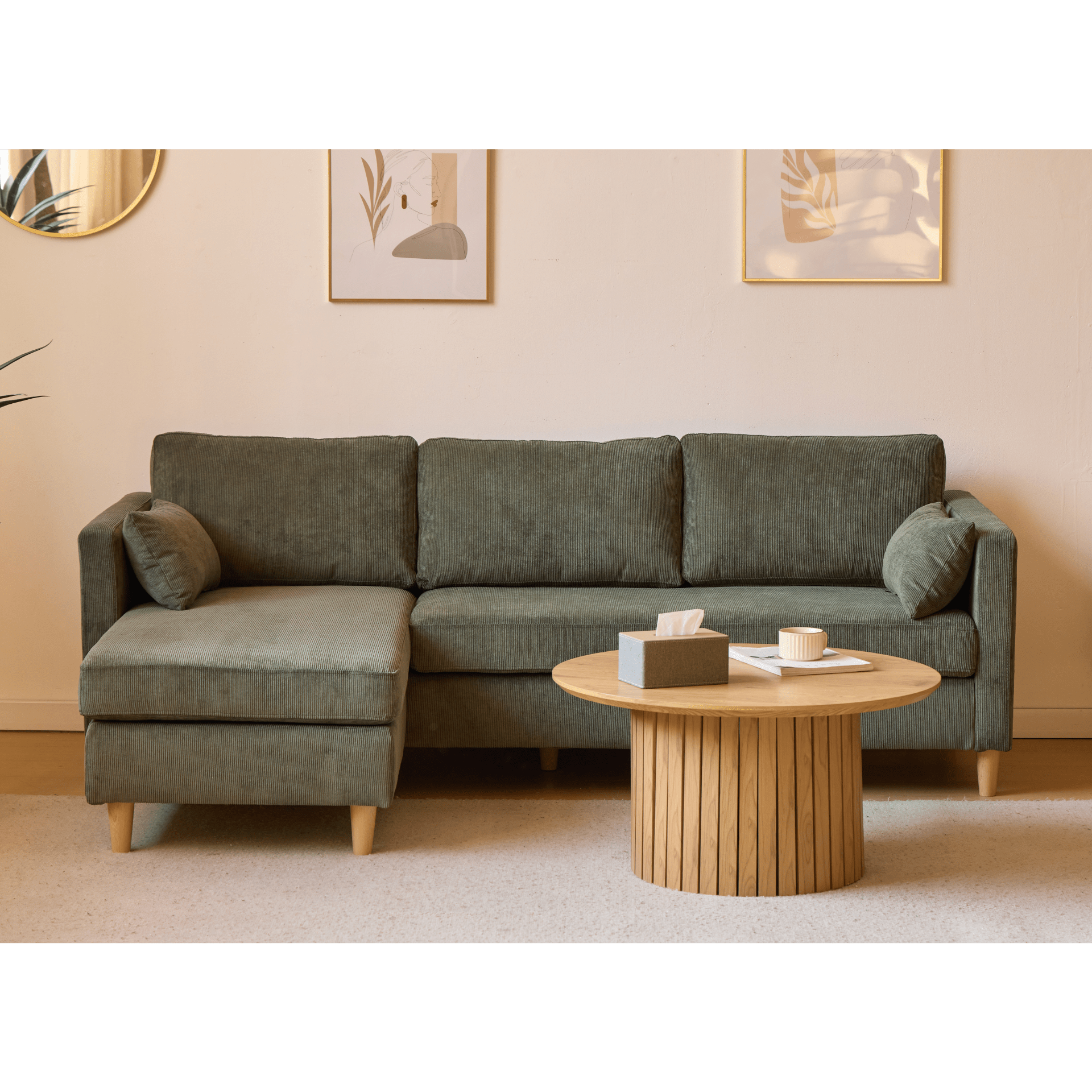 Chaiselong sofa grøn fløjl - Ellis → Spar nu
