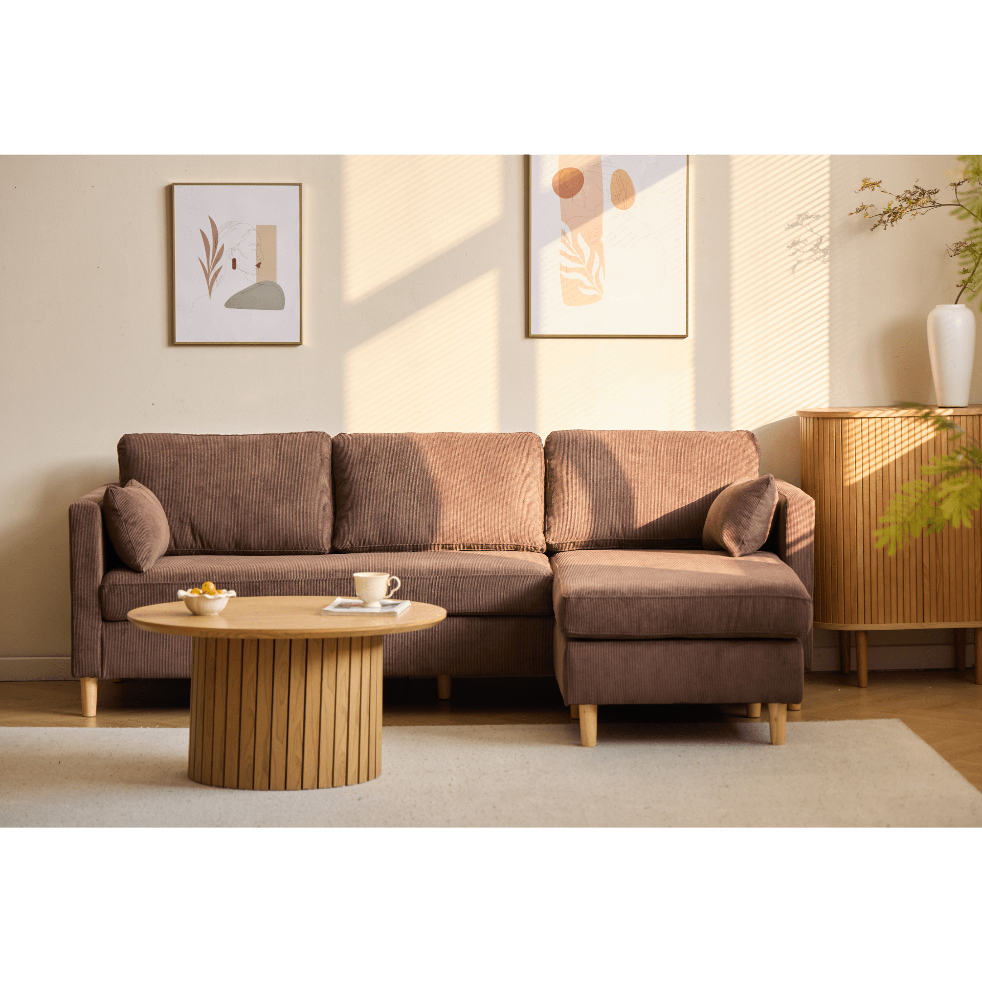 Chaiselong sofa brun fløjl - 215x82 cm → Hurtig levering