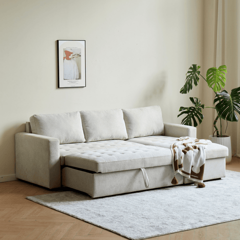 Sinus beige sovesofa med vendbar chaiselong og opbevaring