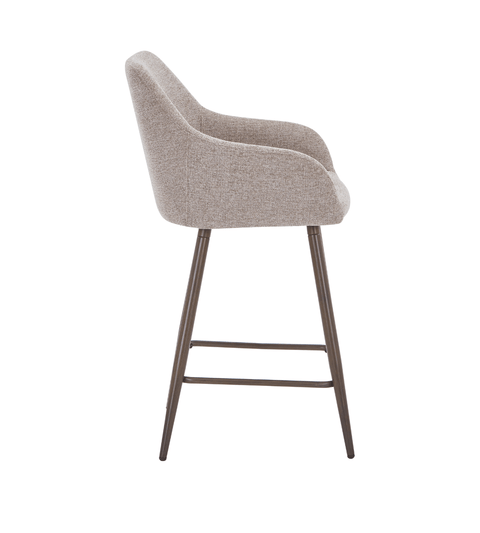 Jenna barstol - sand tekstil med armlæn 65 cm med røget egelook