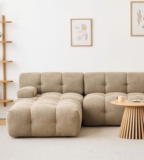 Lilie - modulsofa i sand med 3 moduler højre- og venstrevendt chaiselong - L: 285 x D: 190 x H: 64 cm