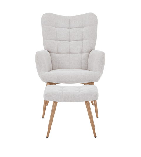 Robert lænestol med skammel - beige tekstil med egelook