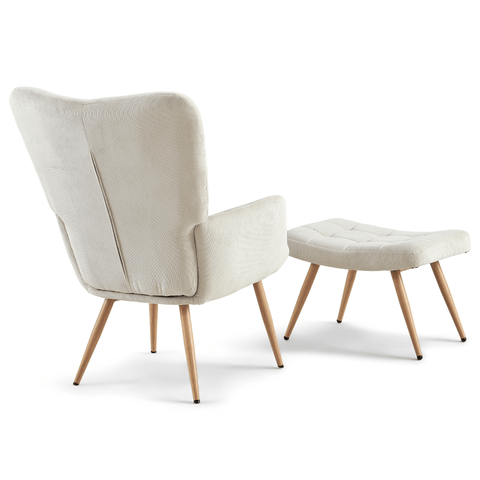 Allison Lænestol med skammel - beige fløjl med egelook