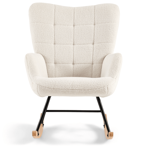 Allison gyngestol med armlæn - hvidt plys/imiteret lammeskind